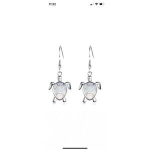 Silver White Simulated Opal Turtle Hook Drop Dangle Earring Wedding Gift